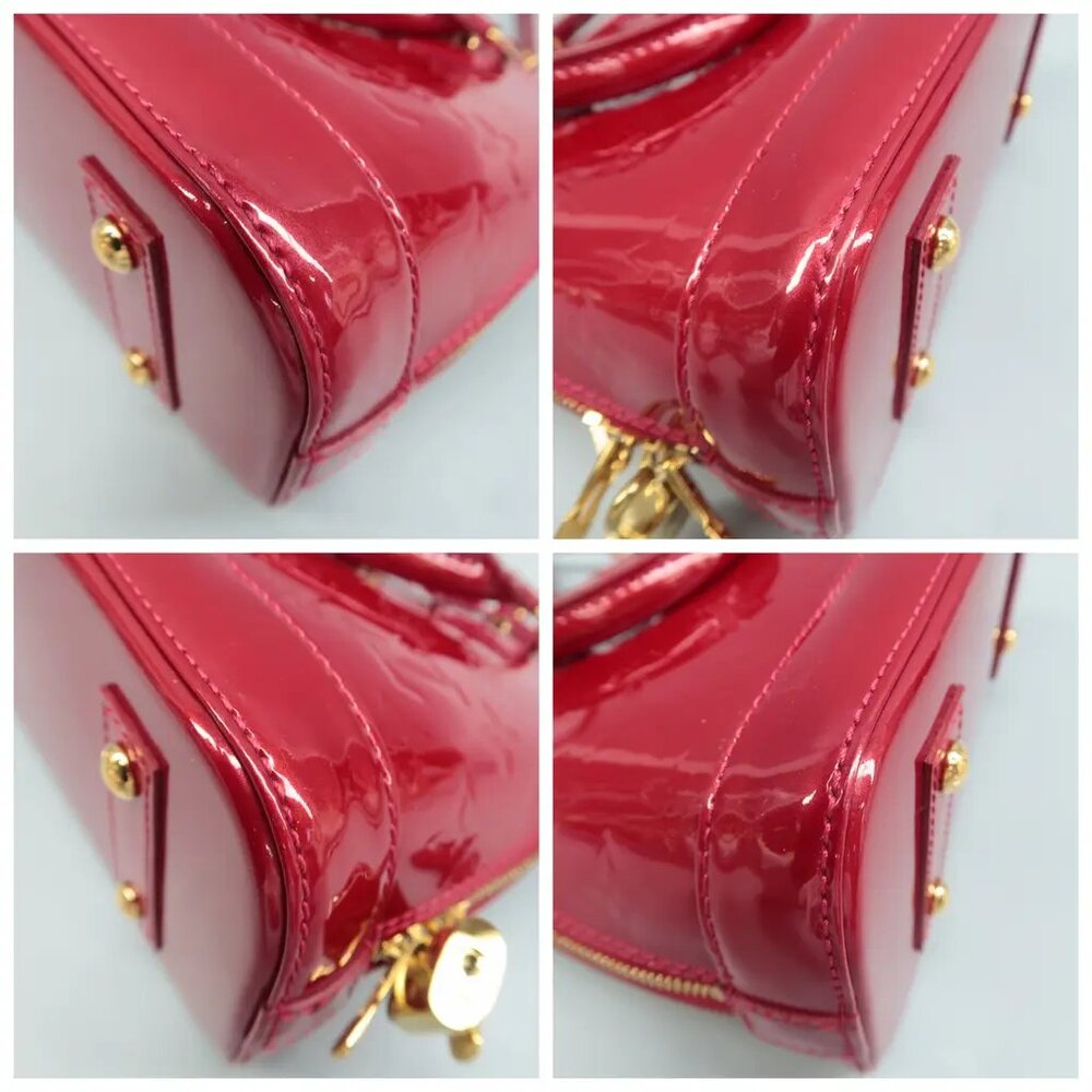 100% Authentic Louis Vuitton Alma BB Red Monogram Patent Leather Satchel - Picture 6 of 12